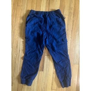 St Johns Bay Navy Blue Linen Blend Cargo Jogger Pants Womens Medium Drawstring